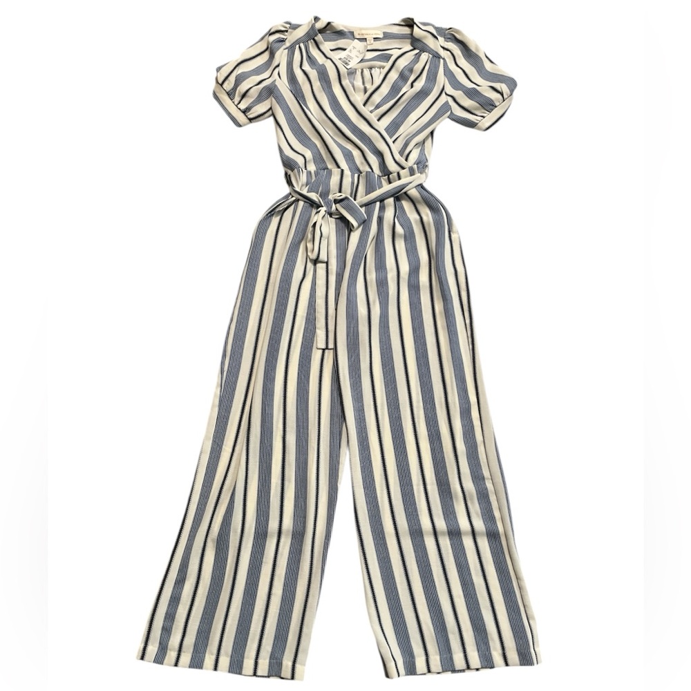 Monteau Navy and Cream Striped Jumpsuit
